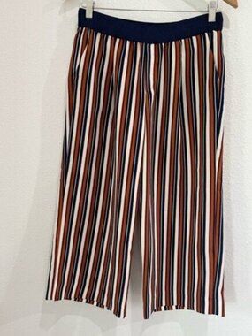 Zara High Rise Wide Leg Mod 70’s Crop Pants Striped Pockets Hippie Vintage